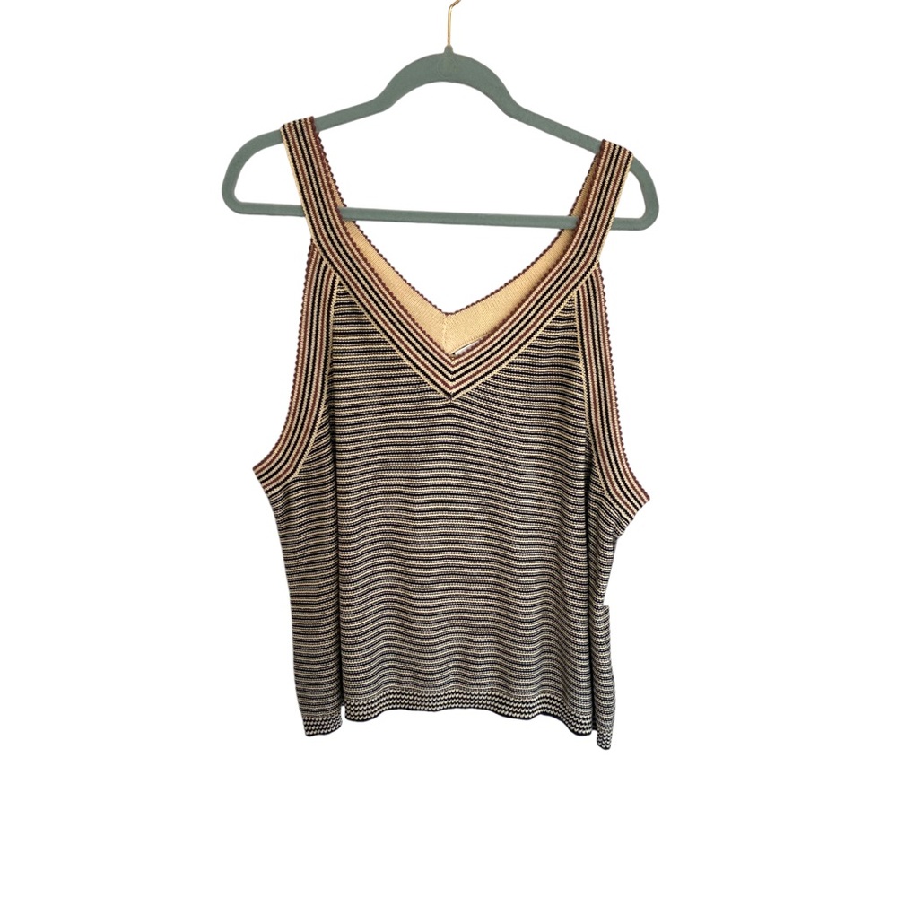 B.P. Tan and Black Stripe V-Neck Knit Crop Tank Woman’s Plus Size 4x NWT